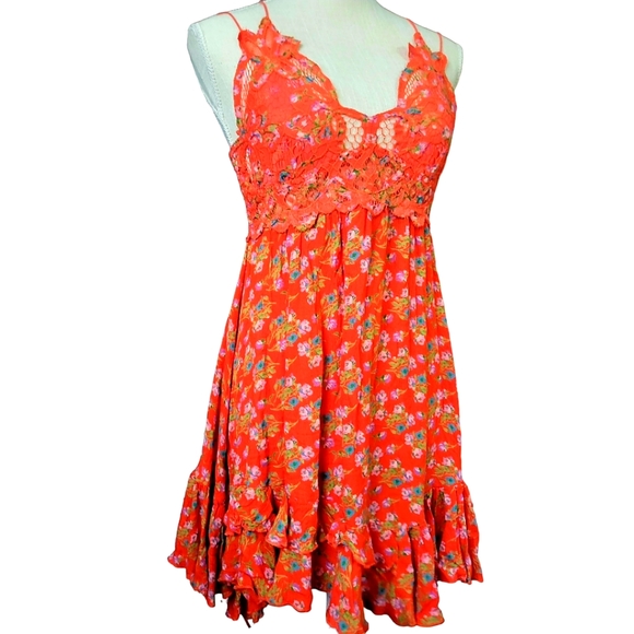 Free People Adella Printed Mini Slip in Red Meadow Combo  Size Small - Picture 8 of 10
